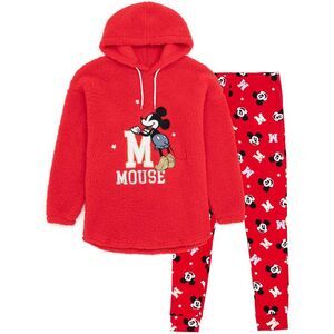 Mickey Mouse Womens/Ladies Borg Pajama Set / Red